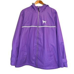 The Black Dog Women’s Full Zip purple Rain Jacket hood travel sport waterproof